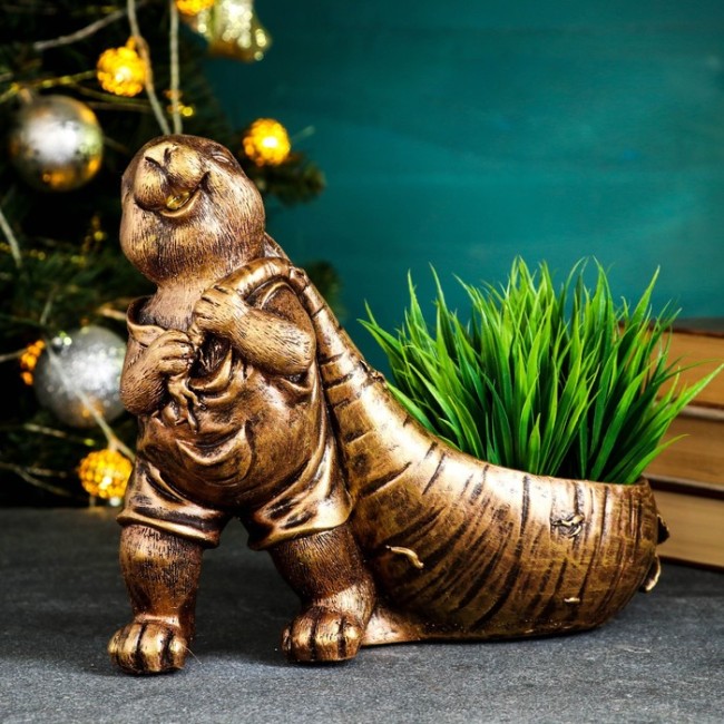 Кашпо-органайзер "Кролик с морковкой" 9135524 бронза, 20х26см Кашпо-органайзер "Кролик с морковкой" 9135524 бронза, 20х26см