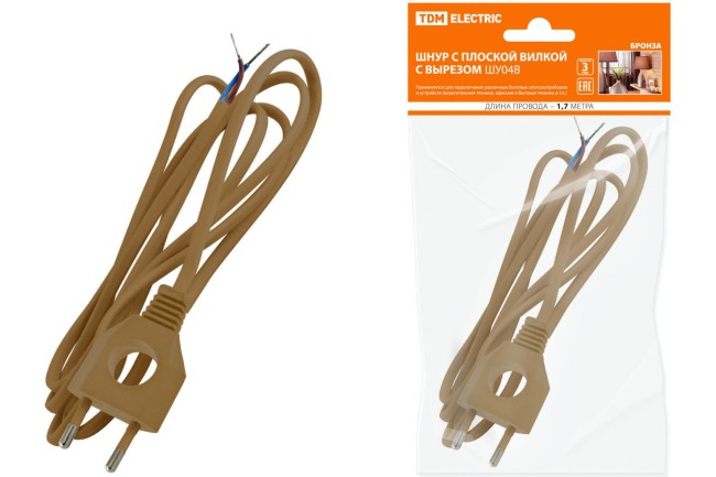 Шнур для бра TDM ШУ04 1.7 М с плоской вилкой с вырезом (ШВВП 2х0,75 бронза) SQ1305-0033