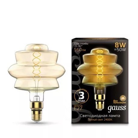 Лампа 161802008 LED Vintage Filament Flexible BD180 8W E27 180*250mm Amber 2400K