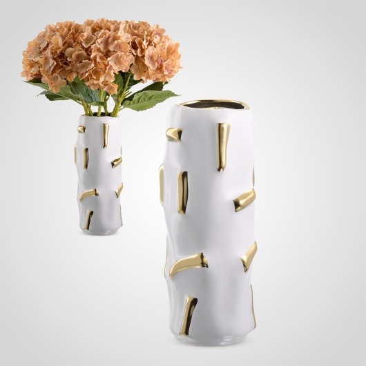 Ваза керамика TERRA настольная золотисто-белая 12*12*30 см HM-4157бел