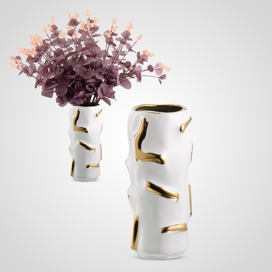 Ваза керамика TERRA настольная золотисто-белая 11*11*25 см HM-4158бел