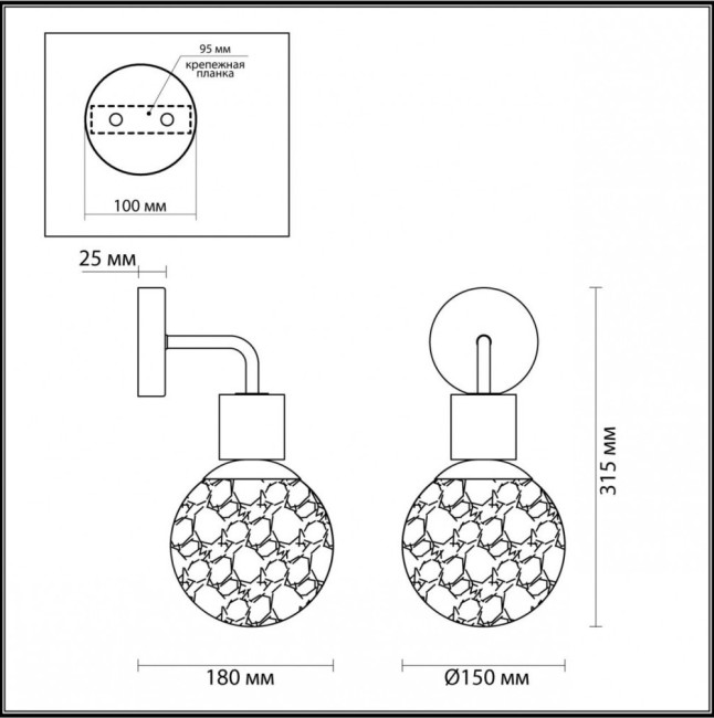 Бра 5026/1W MODERN ODL23 389 черн мат/темно-зелен/прозрач металл/мрамор/стекло E14 1*40W GREENI