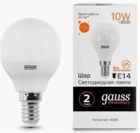 Лампа светодиодная GAUSS шар 10W 3000K E14 53110