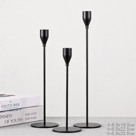 Подсвечники 3 штуки набор d=6,5 d=19,5/22,5/25,5 черные / HA-03 / металл 719143