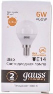 Лампа светодиодная GAUSS шар 6W 3000K E14 53116