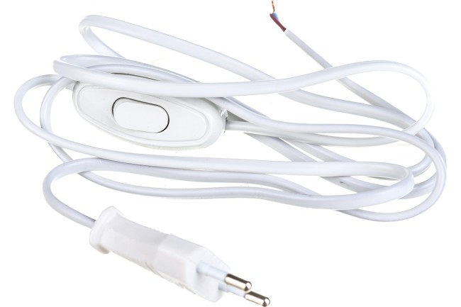 Шнур для бра с выкл. 6А 250В 1,7 м (ШВВП 2х0,75 белый) А1060