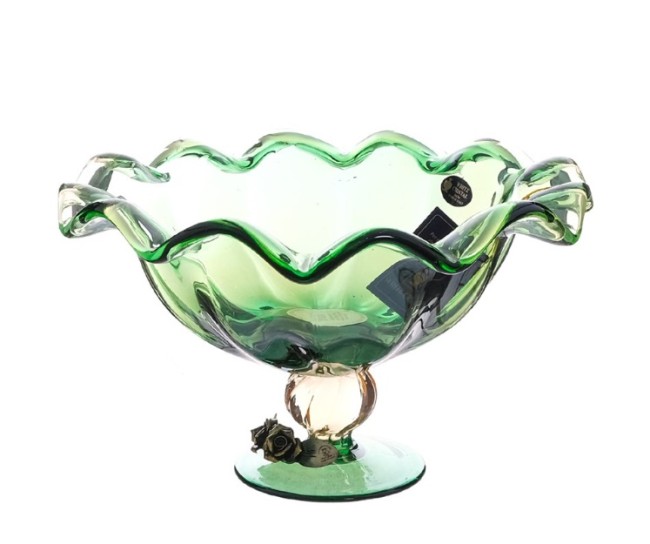 Фруктовница White Cristal Green Honey, высота 22 см, диаметр 39 см 61877