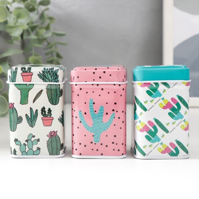 Шкатулка металл квадрат "Кактус" 7907000 4,5х4,5х7 см