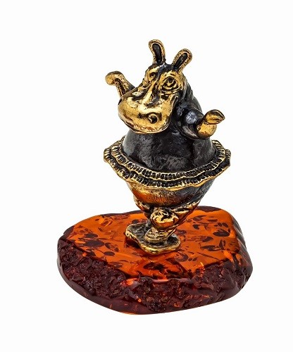 Сувенир "Бегемотик Глория", бронза, янтарь 1116