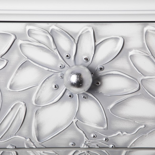 Тумба для обуви "Терра"-4 (с 4-мя ящиками) (Айс(БЛ), цвет ковки Античное серебро(АСр))