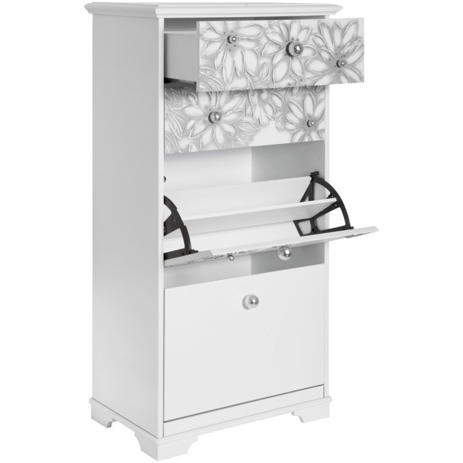 Тумба для обуви "Терра"-4 (с 4-мя ящиками) (Айс(БЛ), цвет ковки Античное серебро(АСр))