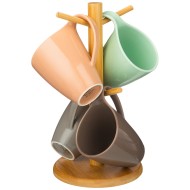 НАБОР ИЗ 4 КРУЖЕК BRONCO "MEADOW" АРТИ-М 474-166 НА ДЕРЕВ. ПОДСТАВКЕ 380 МЛ