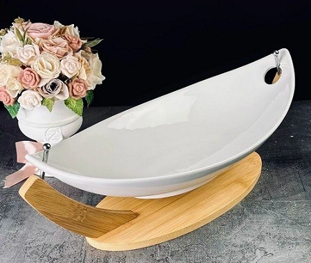 Овальное блюдо 42см на подставке BAMBOO 140-092 Фарфор,бамбук