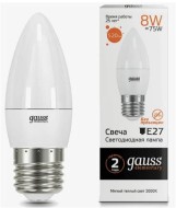 Лампа светодиодная GAUSS свеча 8W 3000K E27 33218