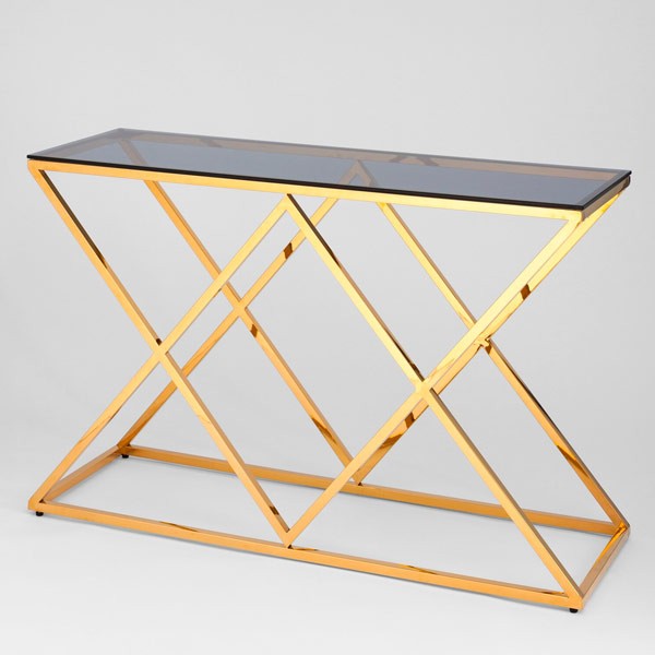 Консольный столик BS-06G стеклянный прозрачный 140*40 основание нерж сталь хром золото