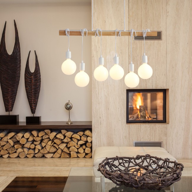 Светильник подвесной SL1142.503.06 Белый, Светлое дерево E27 6*60W