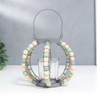 Подсвечник металл, стекло на 1 свечу "Фонарь. Бохо" серый 19х15,5х13 см   7908592