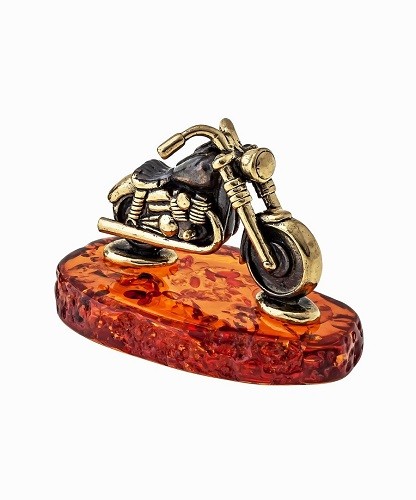 Сувенир "Мотоцикл Байк", бронза, янтарь 1350