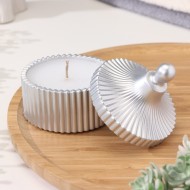 Свеча "Купол" в подсвечнике с узкими гранями из гипса с крышкой,7,5х9 см,серебро 10059742