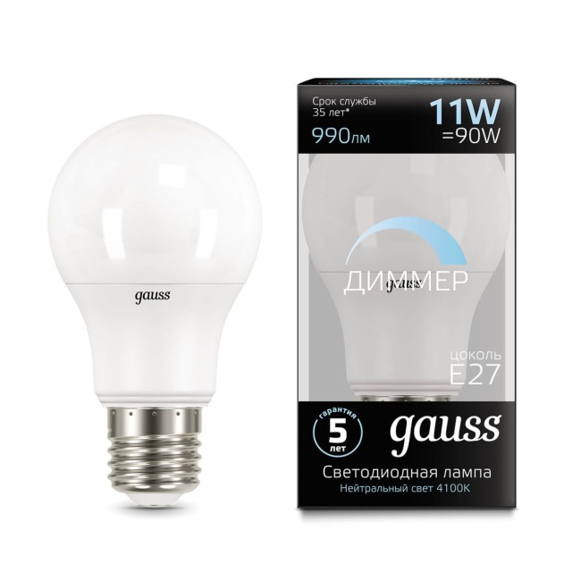 Лампа светодиодная A60 11W 4100k E27 dimmable 102502211-D