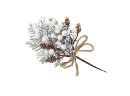Ветка с белыми ягодами и шишками 903-543 22 см