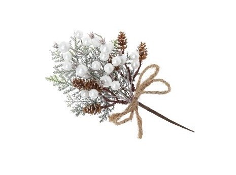 Ветка с белыми ягодами и шишками 903-543 22 см