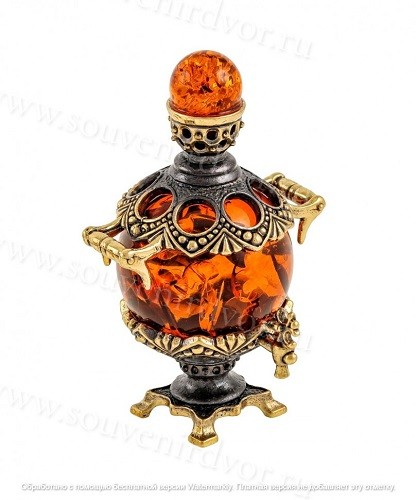 Сувенир "Самовар расписной", бронза, янтарь 1880