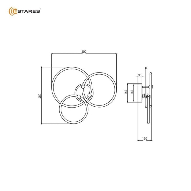 Управляемый светодиодный светильник LUNE 70W 3R-APP-600x480x130-BLACK/GOLD/WHITE-220-IP20