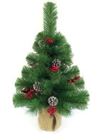Ель украшенная настольная Нормандия 0,5м (подставка пенек+мешковина) ЕН 05