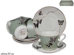 Кофейный набор 12пр.100 мл Butterfly 133-097 Фарфор зеленый