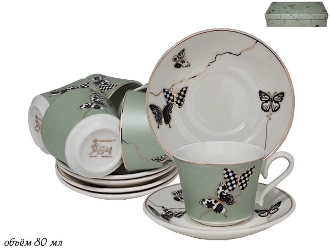 Кофейный набор 12пр.100 мл Butterfly 133-097 Фарфор зеленый