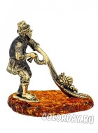 Сувенир "Старик с неводом", бронза, янтарь 1612