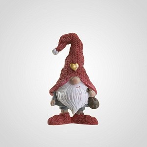 Новогодний гномик из полистоуна с сердечком на шапочке L 20924-7-1