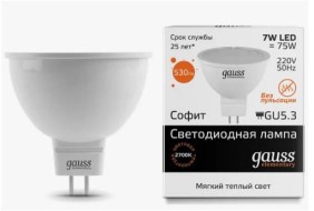 Лампа светодиодная GAUSS 7W 3000k GU5.3 13517