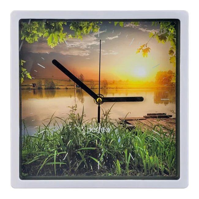 Настенные часы PF-WC-005 квадратные 22*22 см, белый корпус / озеро Настенные часы PF-WC-005 квадратные 22*22 см, белый корпус / озеро