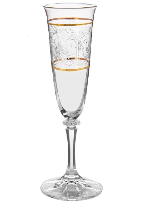 Рюмка для шампанского "BRANTA", декор "Панто, 2 отводки золото", 175 мл  (набор 6 шт.) БСС0269