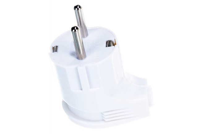 Вилка 16А 250В (АБС-пластик, угловая, белая, земля) А105