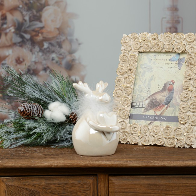 Декоративный олень MY72229-1G72 с Сердцем и Перьями Большой