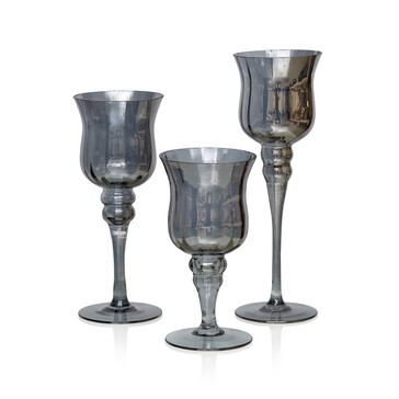 Подсвечники Gardner ФЛОРЕНС 395051 набор из 3-х шт., графитовый, стекло, 10х30, 10х25, 10х20 см