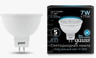 Лампа светодиодная GAUSS MR16 GU5.3 7W 4100K 101505207