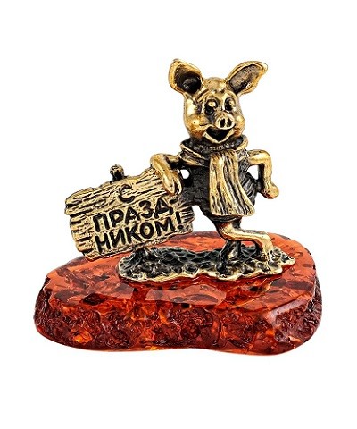 Фигурка "Поросёнок Пятачок с праздником", бронза 2074