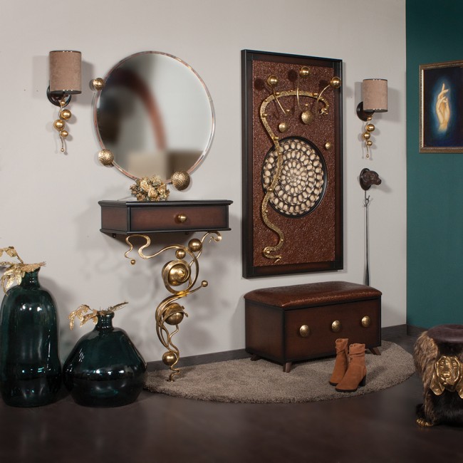 Стол "Heri" - 1 (пристенный) (Каштан, цвет ковки Амбер(Бр)) (артикул 15008)