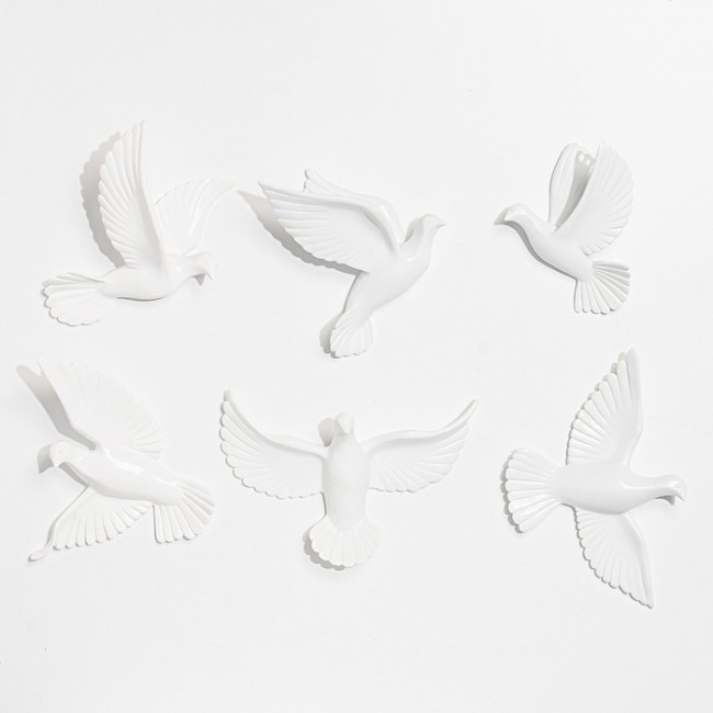 Декор настенный "Птички" 7422141 6 штук 14х23.5х6 см, белый