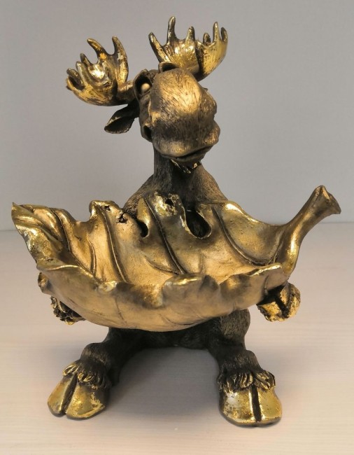 Лось стоит с листком F921/2 Н-25см БРОНЗА