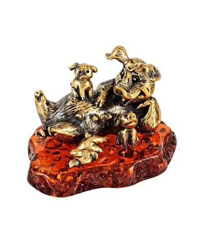 Фигурка "Поросята с мамой", бронза 2077