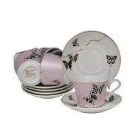 Кофейный набор 12пр.100 мл Butterfly 133-096 Фарфор розовый