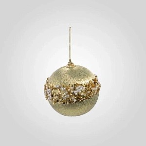 Набор из 2-х ёлочных золотистых шаров (с ободком из бисера и пайеток) 54934