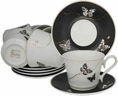 Чайный набор 12пр. 220 мл Butterfly 133-098 Фарфор черный