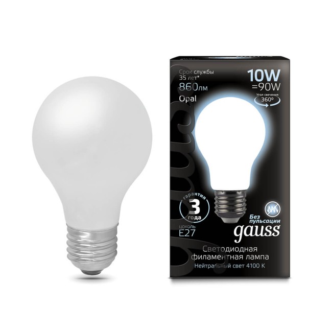 Лампа светодиодная GAUSS Шар FILL А60 10W 4100K E27 OPAL dimmable 102202210-D