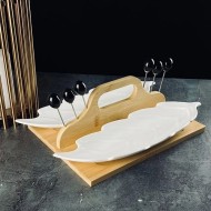 Набор из 2 блюд 33см и 6 шпажек на подставке BAMBOO Фарфор,бамбук 140-099